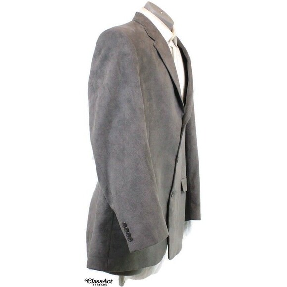 Stafford 3-Button Sport Coat Suede Blazer Jacket Mens Solid Gray 46L - Picture 3 of 9